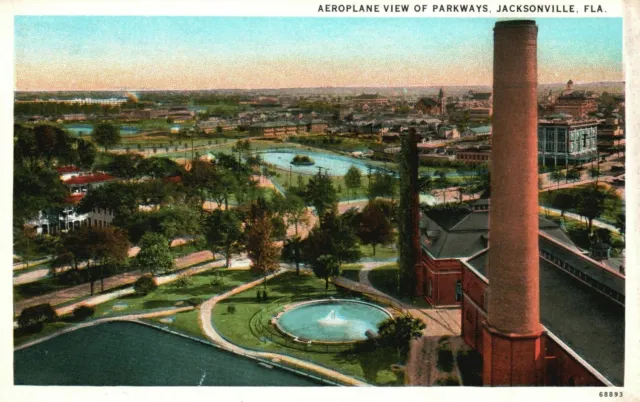 Vintage Postcard 1920's Aeroplane View of Parkways Jacksonville Florida FL