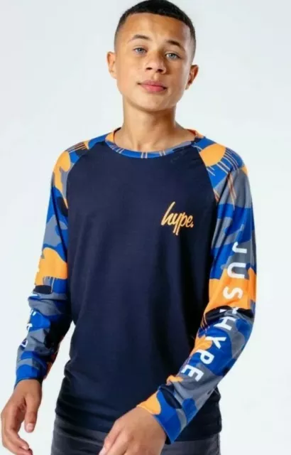 Boys Hype Camo Long Sleeve Raglan Kids T-shirt - Brand New - 3-4 Years - RRP £22