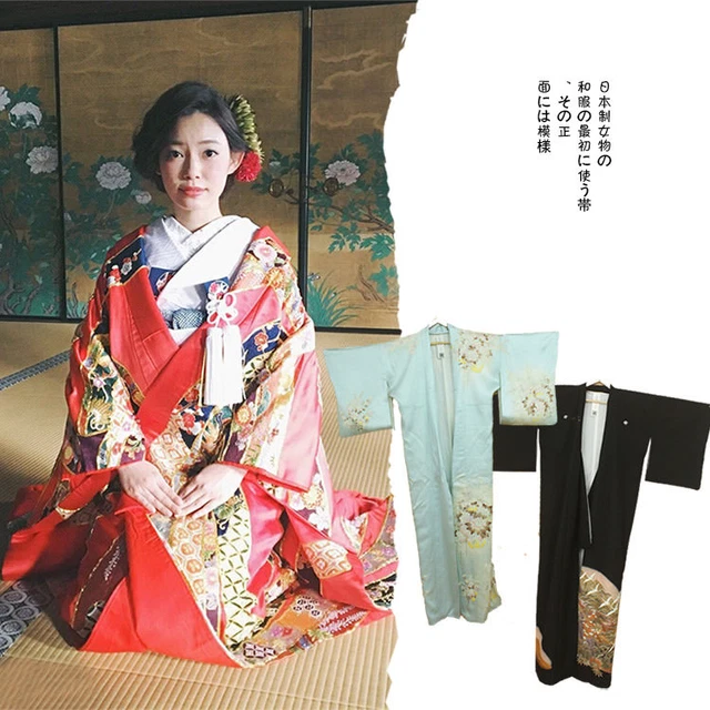 Japanese Kimono Yukata Dress Women Summer Floral Robe Haori Cosplay Costume Obi