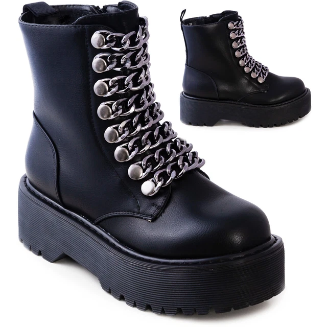 Bottes Motardes Femme à Chaîne - Style Ranger, Semelle Renforcée, Plateforme, Neuf Avec Emb.
