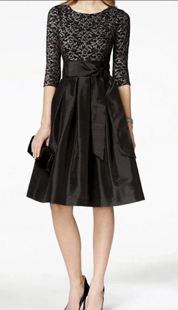 JESSICA HOWARD LACE Crisp Taffeta Fit Flare Event Dress Black