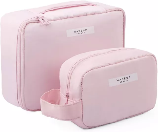 2-Set Kosmetiktasche Wasserdichte Make Up Kosmetik Schminktasche Tragbar Rosa