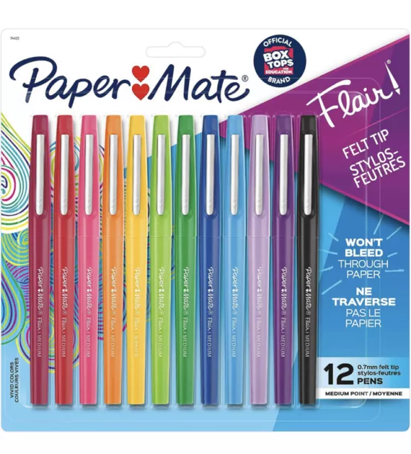 PAPER MATE Flair Felt Tip Blue Pens SET OF 12 Office/School