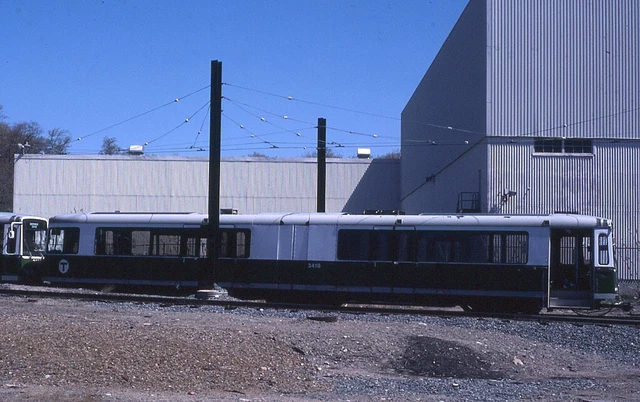 Trolley Slide - Boston T MBTA #3418 LRV Train Car Out of Service Riverside 1980