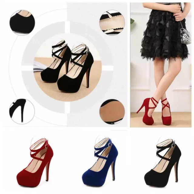 Womens Ladies Strappy Platform High Heels Stiletto Buckle Wedding Party Shoes AU