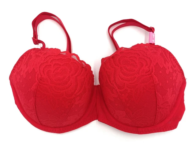 VICTORIA SECRET PINK Date Push Up Bra 34D Hot Pink Lace 16.00