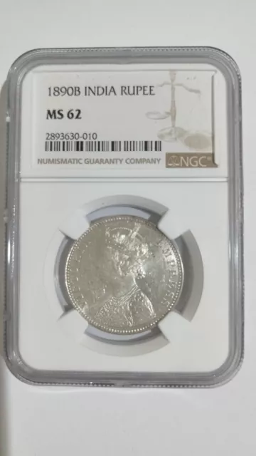 1890 B British India Queen Victoria Rupee  NGC MS62