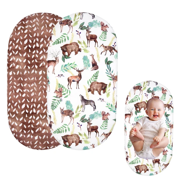 2pcs Oval Shape Breathable Crib For Baby Elastic Bassinet Sheet Geometric Animal