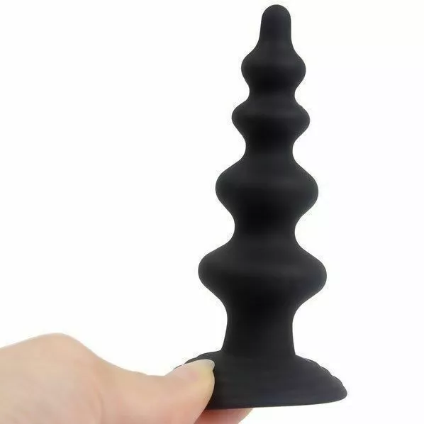 Gode ventouse anaal noir en silicone composé de 4 boules (10,5cm)