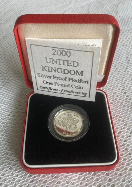 2000 £1 One Pound Silver Piedfort Proof Coin Wales Dragon With Box & COA.