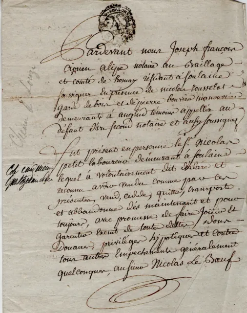 1791 Aube Acto Notarial Soulaine Rosnay Pequeño Leboeuf Alipe Rousselot Perro