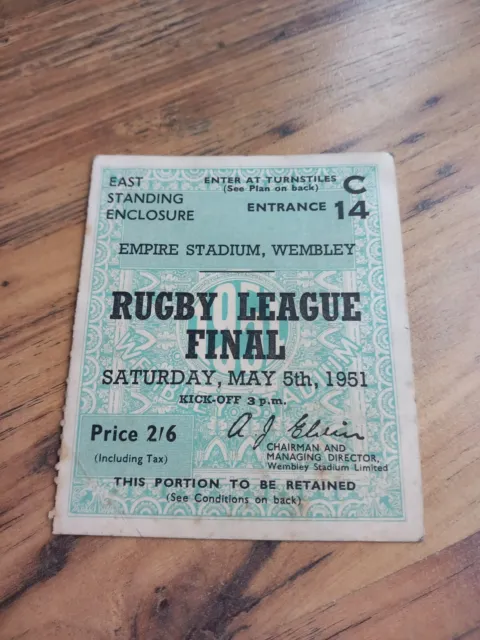 1951 Rugby League Challenge Cup Final Ticket – Barrow vs Wigan