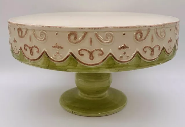 Soporte para pasteles alto Nina Campbell 5 1/2"" verde cerámica y marfil 10"" de diámetro