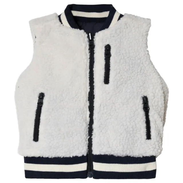 Andy & Evan $79 Baby Boy Navy & Cream Sherpa Lined Varsity Vest Size 9-12M 2