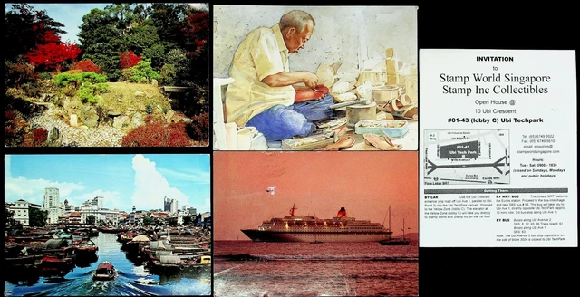 Sephil Singapore 4 Airmail Ppc To Italy/Australia/Germany+2002 Stamp World Card