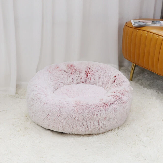 Dog Bed Donut Soft Round Plush Cat Beds For Calming Pet Anti Anxiety Washable US 3