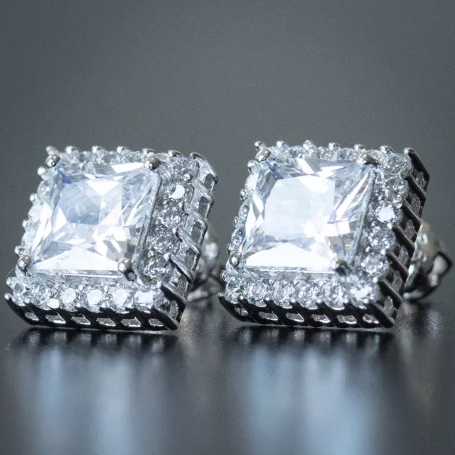 Princess Cut Mens Square Cubic Zirconia CZ Square Stud Earrings