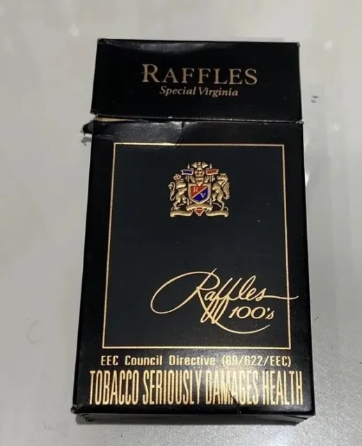 An old empty Raffles 100s cigarette box / packet / (20) Pack