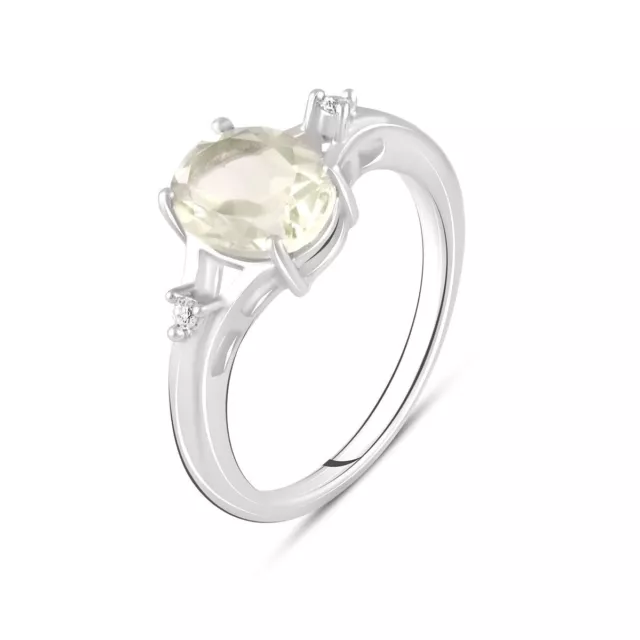 Anello in Argento 925 con Ametista Verde Naturale Finitura Oro Bianco 1,6ct