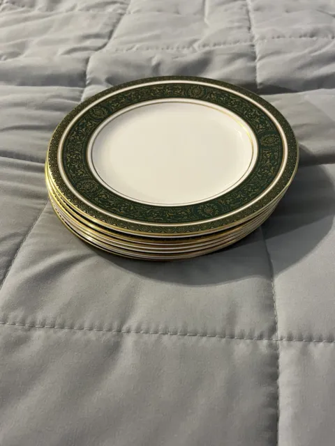 Royal Doulton H4992 VANBOROUGH GREEN GOLD 6-1/2" BREAD AND BUTTER PLATES Set 7