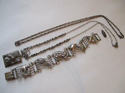 vtg Sterling Silver LOT bracelet marcasite necklace chain antique Italy Germany