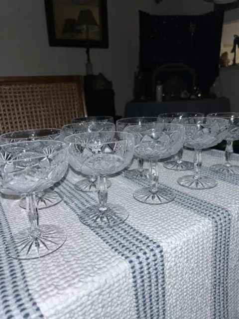Antique Set 10 ABP American Brilliant Period Cut CRYSTAL Champagne Glasses LARGE 2