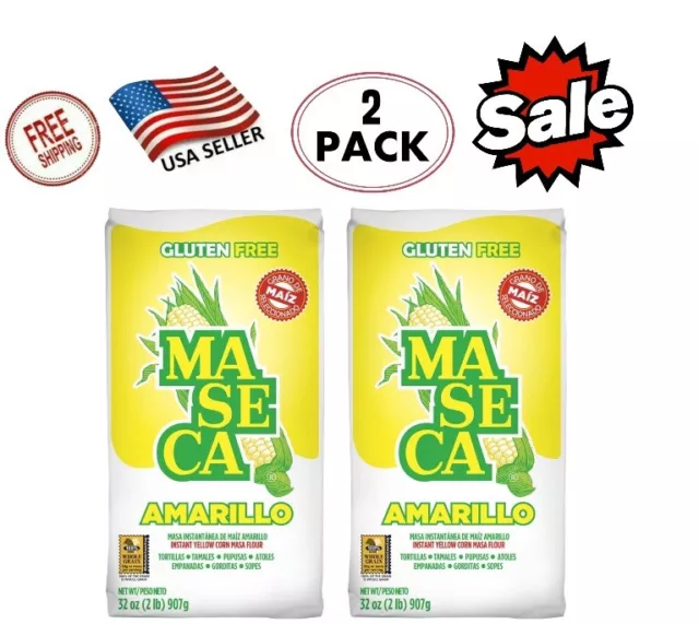 (2 Pack)Maseca Gluten Free Instant Yellow Corn Masa Flour, 2.0 lb Free Shopping