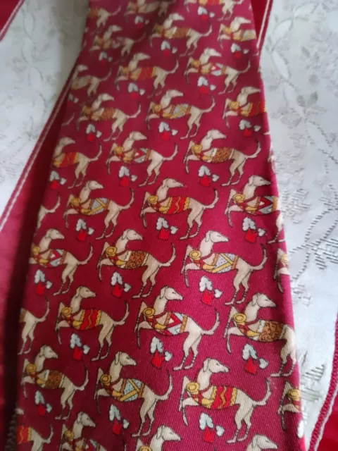 SALVATORE FERRAGAMO Vintage Mens Tie 100% Silk Made In Italy Dog design VGC