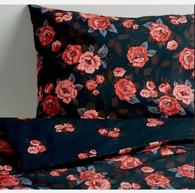 Ikea BACKVICKER Twin Duvet cover and pillowcase, dark blue/flower - Double  💞