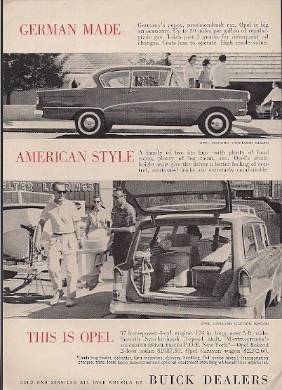 Opel Sold Serviced by Buick Dealers German Made American Style 1960 Vintage Ad