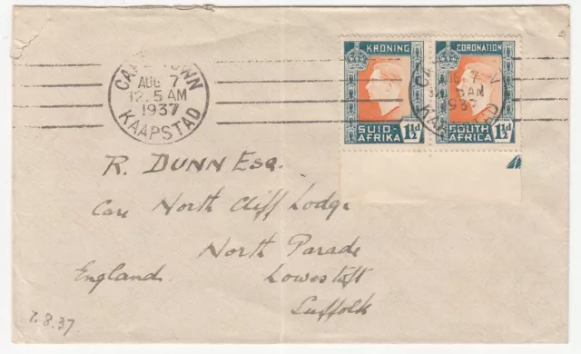 Imperial Airways 3d Airmail Cover: Cape Town to Lowestoft, 7 August 1937