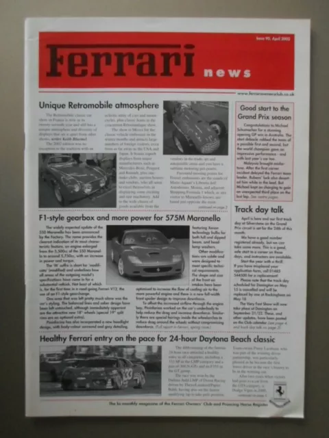 FERRARI UK OWNERS CLUB NEWS - April 2002 Issue 90 Edition of Newsletter Brochure