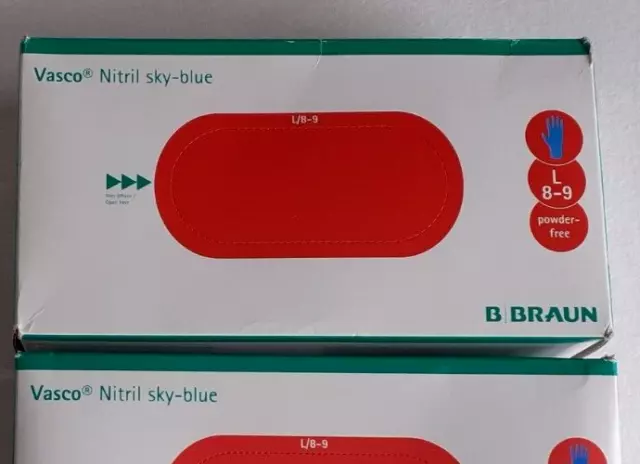 200 Einmal Handschuhe Vasco Nitril Sky-blue B. Braun Gr. L (8-9) 2x200St neu OVP