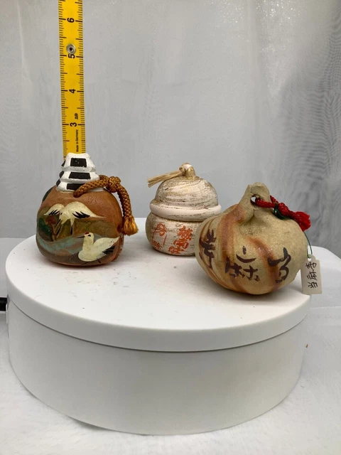 Japanese Clay Bell Ceramic Dorei Asian Antiques Crane Barline