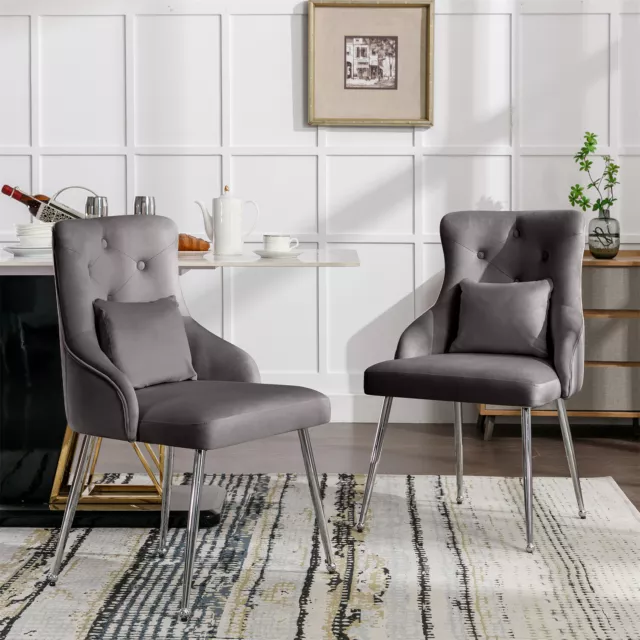 2Pc Dining Chairs Set Armchair Velvet Kitchen Dining Room Restaurant Office Grey