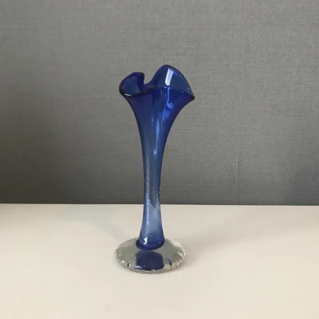 Vintage Cobalt Blue Bud Art Glass Vase Art Deco Style