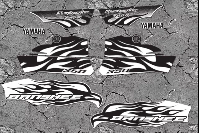 2010 Yamaha Banshee 8pc Black/White Decals kit Stickers Labels Graphics