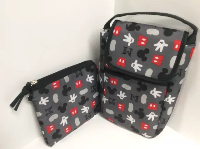 Disney Baby bottle holder and Mommy pouch gray red black white H16