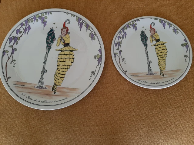 Lot De 2 Assiettes Anciennes Décor Breton – N°445 – Faïence Céramique