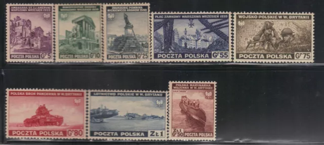 Pologne Exil 1941 Yvert 1/8 neufs* MLH - infimes rousseurs dents Yv. 2 (AJ295)