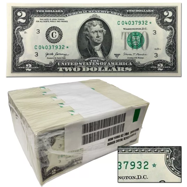 $2 TWO DOLLAR BILL STAR NOTES  2017A ( Phila. ) FEDERAL RESERVE 100 CONSECUTIVE