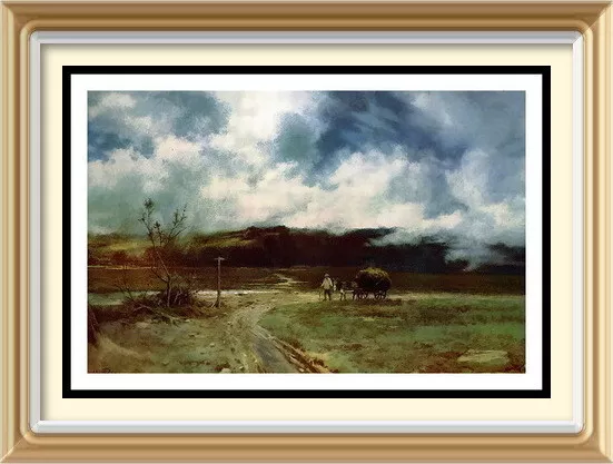 1929 Old Vintage Art Print by LEOPOLD RIVERS - STORMY WEATHER Farming Landscape