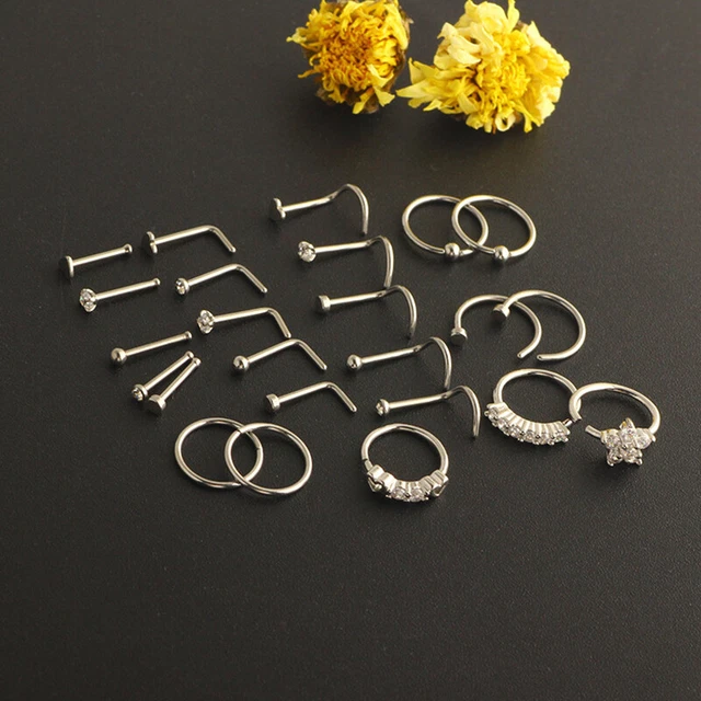 24pcs/lot 20G Crystal Nose Rings Women Nose Piercings Jewelry Hoops Nose Studs