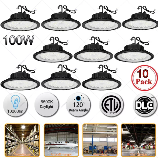 10Pack 100W LED High Bay Light Low Bay UFO Factory Warehouse Industrial Bright