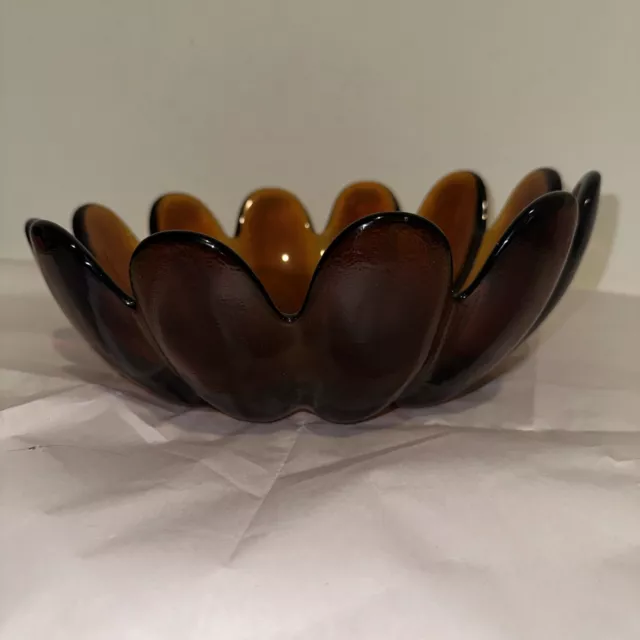 Large Vintage INDIANA GLASS Bowl 12 Petal Lotus Flower Amber Brown Color 11”