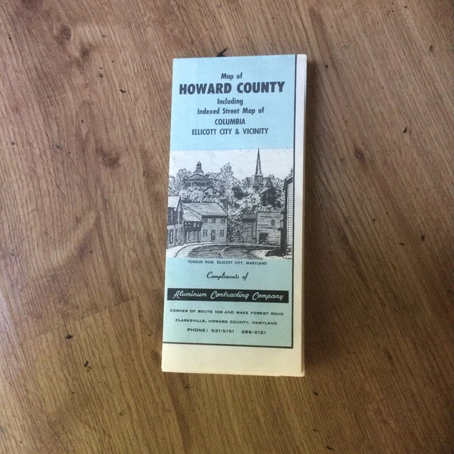 1972 MAP OF Howard County(Md) Including Indexed Street Map Of Columbia