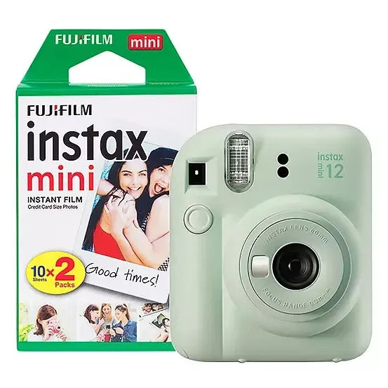 Fujifilm Instax Mini 12 fotocamera verde istantanea nuova di zecca + confezione da 20 scatti NUOVA - PREZZO DISPONIBILE £102