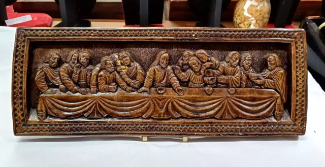 Vintage Religious Pottery Wall Plaque The Last Supper / 38cm x 14cm