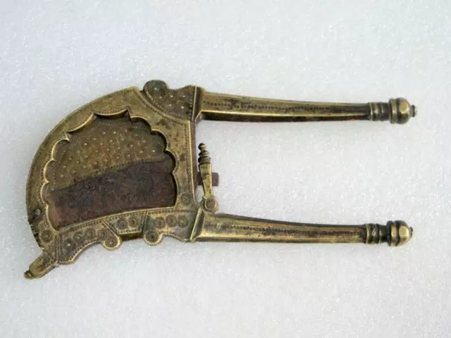 Antique Old Brass Hand Carved Engraved Solid Betel Nut Cutter Sarota Rich Patina