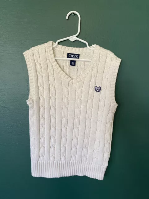 Chaps Boys' White Sweater Vest  w/ Crest Logo Size 7 No stains No snags!